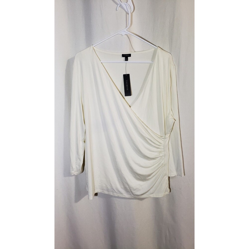 Talbots Women's XL Cream White Faux Wrap Ruched Front Stretchy Elevated Basic
